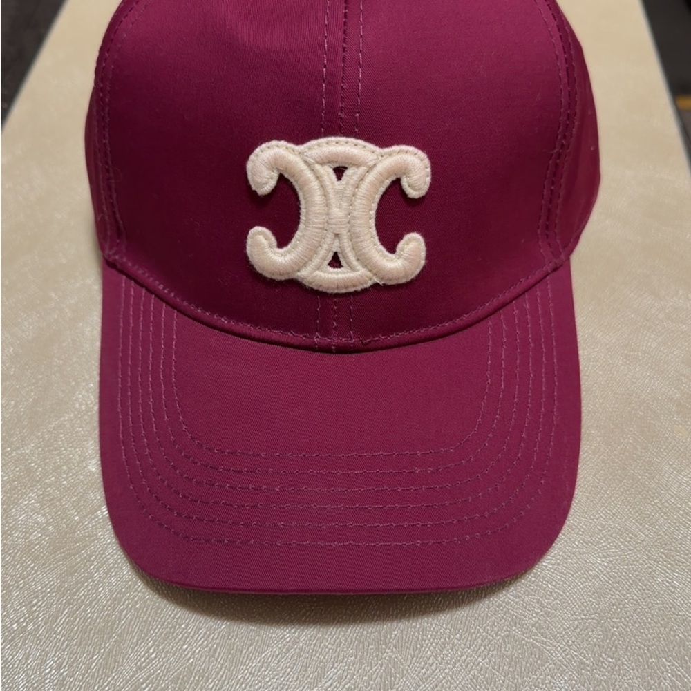 Celine Maroon Cap with Logo Detail